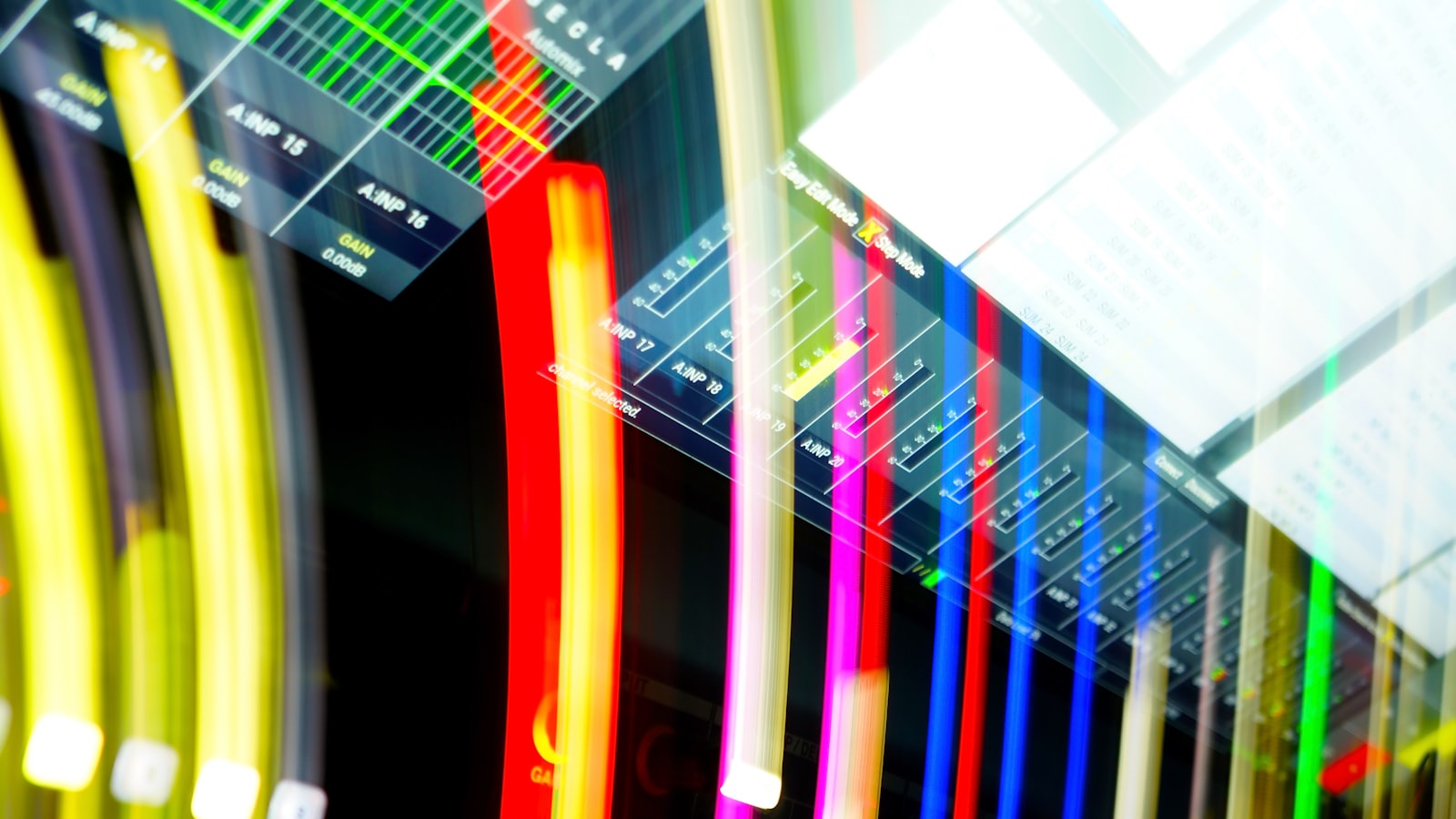 Fibre-optic cables in a data centre, glowing